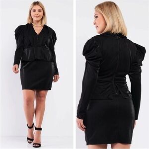 Victorian Steampunk V-Neck Button Front Pleated Blazer Fitted Dress (Plus Size)